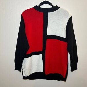 Alfred Dunner red white and black abstract sweater